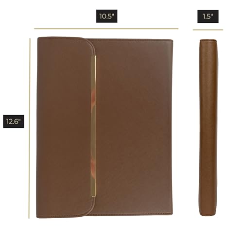 BLU MONACO | Brown Vegan Leather Binder for Women | Magnetic Closure Business Leather Portfolio Organizer with Gold Trim | Professional Padfolio for Meetings Interviews Documents