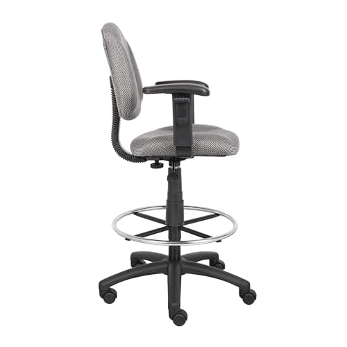 Benzara Jea Drafting Stool Chair, Adjustable, Gray Tweed, Round Footring