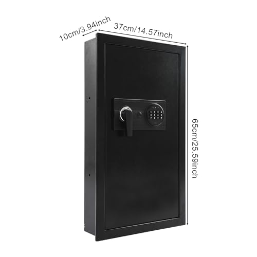Steel Safe and Lock Box, Heavy Duty Wall Safe with Alarm, Digital Keypad Safe Box for Money, Jewelry, Document, Passport, 3.94"D x 14.57"W x 25.59"H, Black