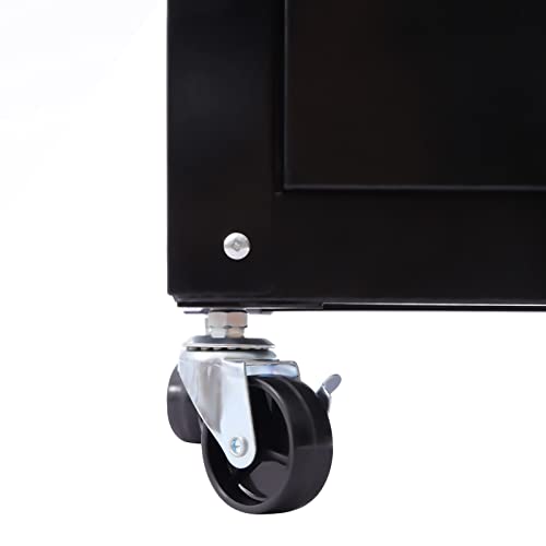 Steel Large AV Cart with Extra Storage, Adjustable Height Steel Large Media Presentation Cart Rolling Metal Storage Stand with Locking Cabinet, Pullout Tray, Power Strip