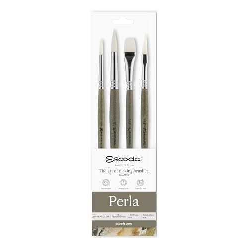 Escoda | Watercolour | Perla Series Set Watercolour | Size 6,12,1/2,1/4 | 3 Brushes | Synthetic White Toray | Round Pointed +Flat + Dagger Striper