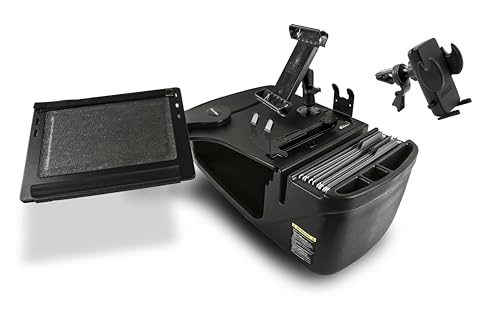 AutoExec Reach Desk Front Seat Car Desk and Portable Workstation with Printer Stand, Tablet Mount and Phone Vent Clip, Black