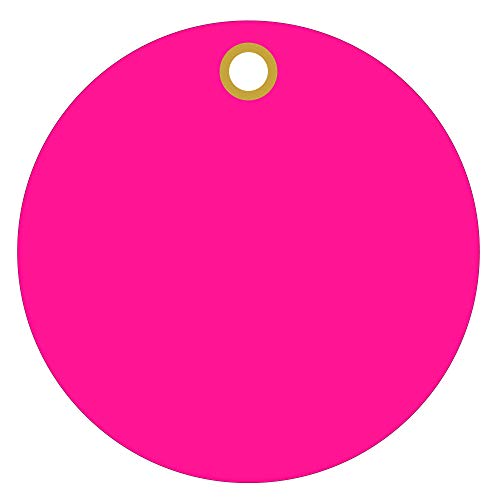 Tags 4 Less 3” Round Plastic Hang Tags – Circular Waterproof Heavy Duty Vinyl Labels with Eyelet Hole, for Outdoor Tagging, Indoor Tagging (Fluorescent Pink, Pack of 100)