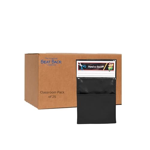Seat Sack Hand-e-Sack Desk Side Storage Organizer for School Supplies, Desk Buddy, Classroom Storage, Student Desk Organizer, Classroom Supply Organizer, Black, 25-Pack