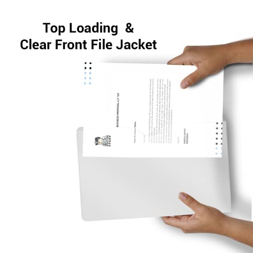 Doctor Stuff- 50 Pack, Vinyl Plastic Pocket File Folders Closed Sides, Legal Size, Clear Front Top Loading Job Jacket, Documents Holder for Office, High School and Medical Files, Frosted Clear