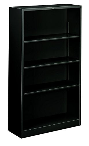 HON S60ABCP Four Shelf Metal Bookcase, 34-1/2w x 12-5/8d x 59h, Black