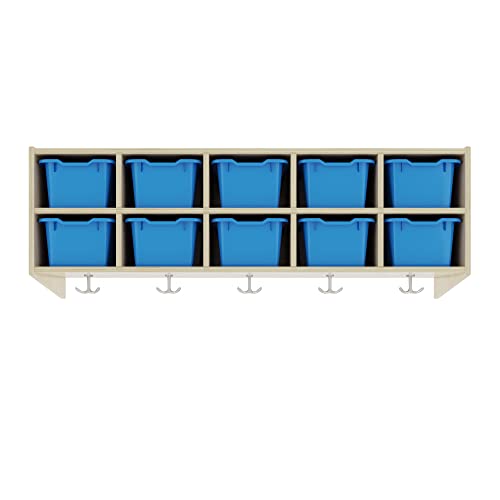ECR4Kids Streamline 10-Section Hanging Coat Locker with 10 Scoop Front Bins, Cubby Storage, Blue