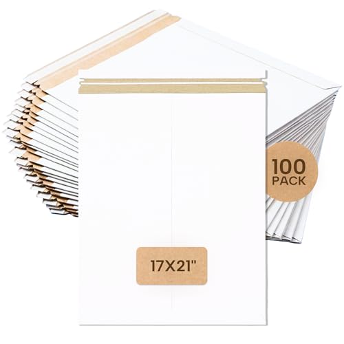 BOX USA Rigid Mailers 17 x 21 (100-Pack) - Cardboard Mailer Envelopes for Large Artwork, Posters, Blueprints - Stay Flat
