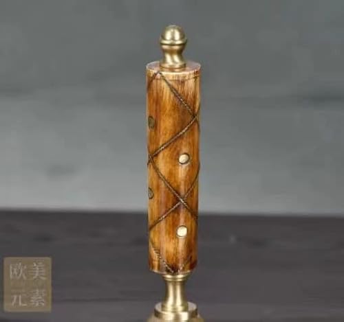 Hand Bell Extra Loud Solid Brass Call Bell， Hand Bell for Elderly, Last Order Wooden Ringing Bell for Santa, School, Dinner, Christmas Party, Adults,Luxury Home Decoration Ornaments(Yellow)