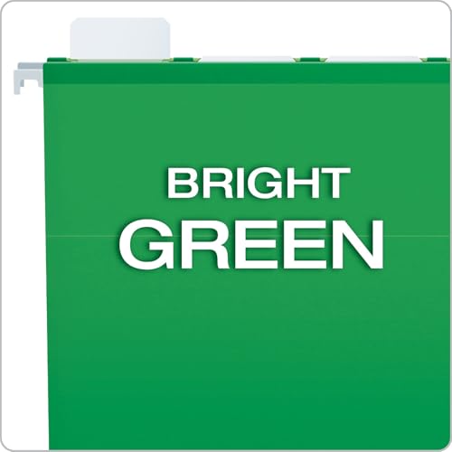 Pendaflex 42626 Colored Reinforced Hanging Folders, 1/5 Tab, Letter, Bright Green, 25/Box