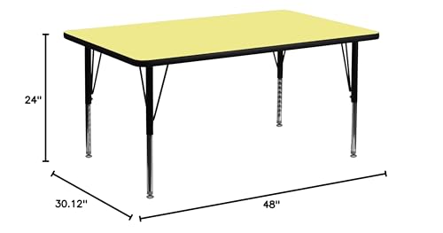 Flash Furniture Wren 24''W x 48''L Rectangular Yellow Thermal Laminate Activity Table - Height Adjustable Short Legs