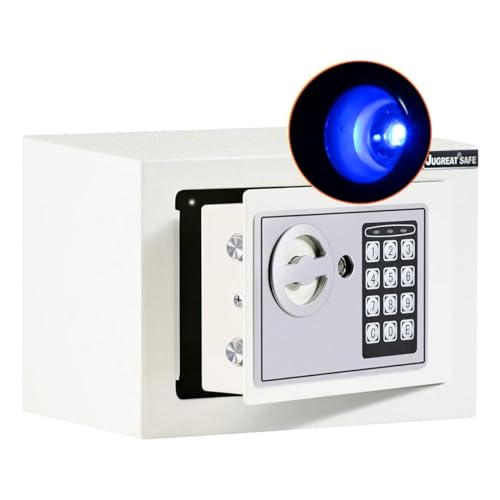 JUGREAT Safe Box with Induction Light,Electronic Digital Security Safe Steel Construction Hidden with Lock，Wall or Cabinet Anchoring Design for Home Office Hotel Business 0.23 Cubic Feet White