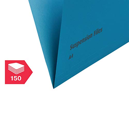 Rexel A4 Suspension Files with Tabs and Inserts for Filing Cabinets, 15 mm V Base, 100 Percent Recycled Manilla, Blue, Crystalfile Classic, Pack of 50, 78160