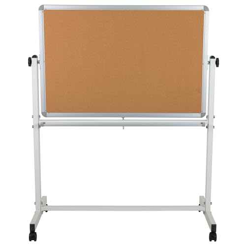 Flash Furniture Hercules Mobile Reversible Cork Bulletin Board, White