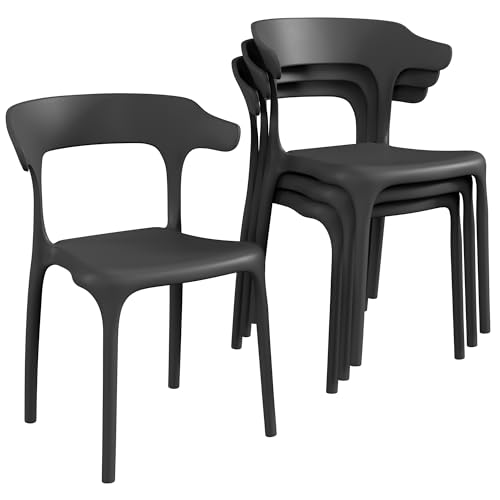 VECELO 4 Pack Plastic Stacking Chairs, Stackable Dining Chairs for Kitchen Patio, Portable Indoor Outdoor Use, No Assembly Required, Classic Black