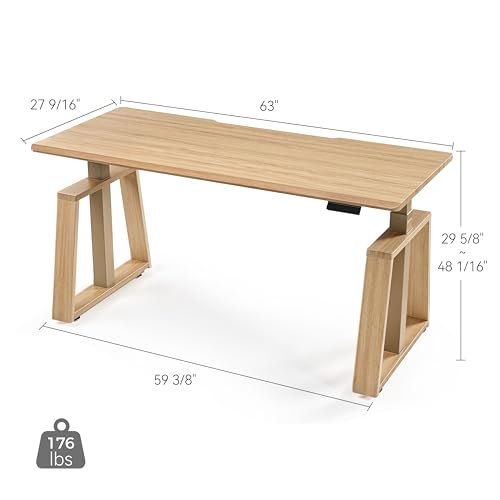 EUREKA ERGONOMIC Standing Desk, 63inch Executive Computer Desk Adjustable Height Stand up Table Modern Trapezoidal Leg,Touch Screen,Oak