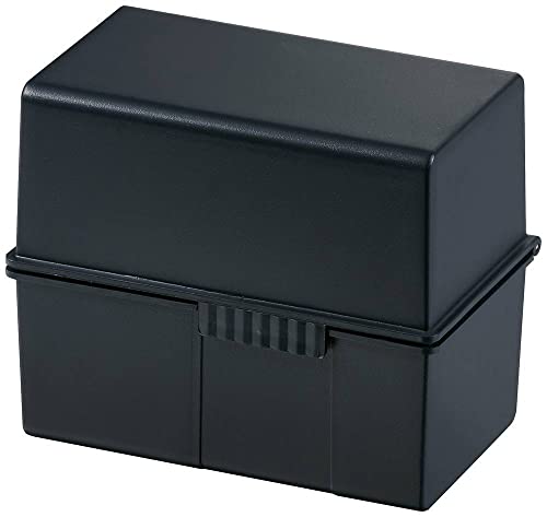 HAN Index File Box DIN A6 Landscape - Innovative, Attractive Design for 400 Index Cards with Steel Hinge and Snap Closure, with A-Z Index, Black, 976-K-13, Pack of 1