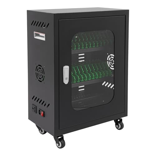 30 Device Mobile Charging Cart, 300W Phone Charge Storage Cabinet, 5V 2A Single Port Overcharge Anti-Collision Magnetic Suction Door Heat Dissipation Free Standing/Tabletop Charging Station (Black)