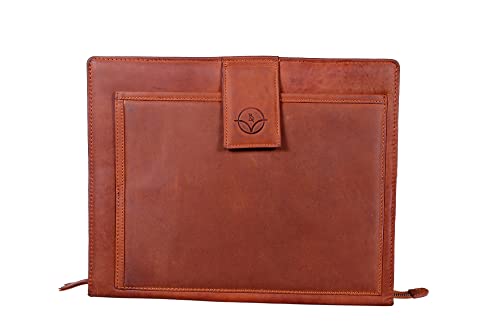 Bell's Vireo Genuine Leather Business All-in one Portfolio with Zipper for Men, Brown Men's Leather Padfolio for 13.3" Laptop, Business Portfolio with Laptop Charger Pocket 14 x 11 x 1.8 inch
