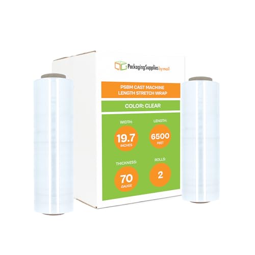 PSBM Machine Stretch Wrap, 2 Rolls 19.7 Inch x 6500 Feet 70 Gauge Heavy Duty Clear Plastic Wrap Industrial Strength Shrink Film for Moving, Packing & Shipping