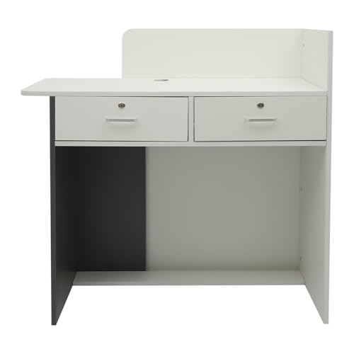 Reception Desk with Counter, Modern Front Desk Reception Room Table with LED Light, Lockable Drawer, Cable Hole, Retail Counter for Checkout, Office, Beauty Salon, Lobby, 39.37*17.72*39.37in (Grey)