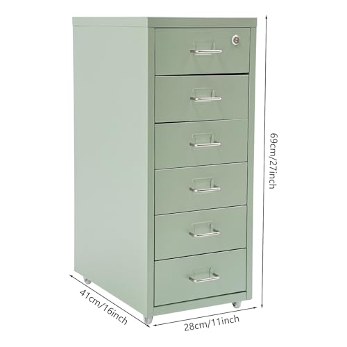 Josbuynls 6-Drawer Metal File Cabinet, Metal Filing Storage Vertical Cabinets with Lock Home Office Filing Cabinets for Organization Hanging Letter/Legal/F4/A4 (Green)