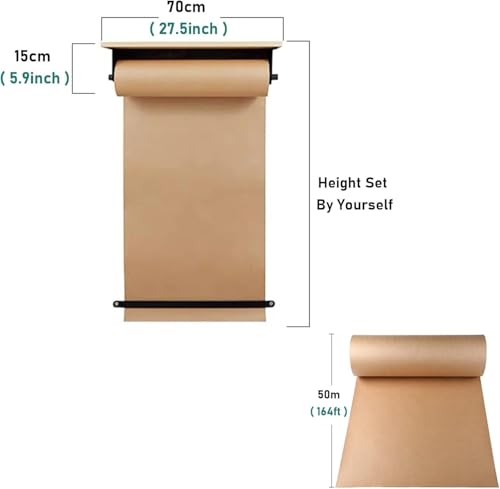 LBAawxe Bulletin Board Paper Kraft Paper Dispenser and Cutter with 50m Long Paper Roll, Wall-Mount Butcher Paper Roll Holder, for To-Do Lists for Craft Poster Art Paper Roll Christmas Bouquet(27.5inch