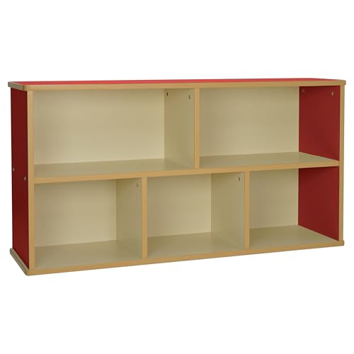 FDP Laminate 5-Compartment Storage Cabinet 24 inch Height Organize Books, Toys, Games, Art Supplies, Durable, Sturdy Furniture for Home, Daycare, Preschool, Classroom - Almond/Red, 13886-ALRD