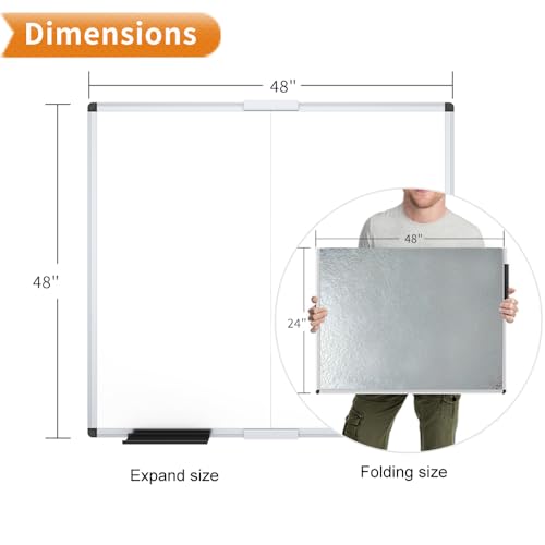 VIZ-PRO Large Magnetic Dry Erase Whiteboard, 48 x 48 Inches, Foldable