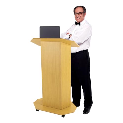 WUSILILU Mobile Presentation Stand,Rolling Conference Lectern Podium w/4 Wheels,66LBS Capacity Movable Portable Speech Stand for Classroom Church Conference
