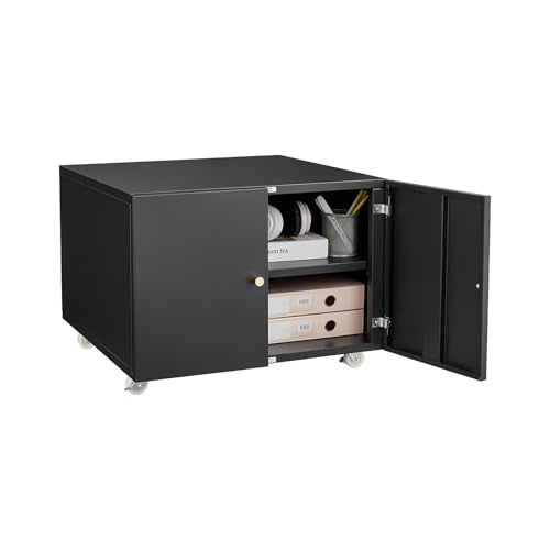 AVGVLIJ Office Copier File Cabinet, Mobile Lateral Filing Cabinet with 2 Door, Rolling File Cabinet, Printer Stand for Legal/Letter/A4 File (Black, 23.62 "L x 23.62 "W x 17.7 "H)