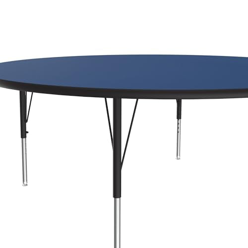 Correll 60" Round HPL Classroom Adjustable Activity Table, Blue/Black