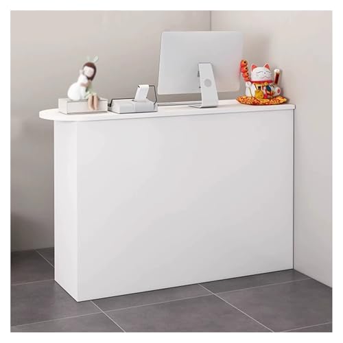 Multi-functional Reception Desk Reception Desk with Storage Drawers Rounded Corner Retail Counter Small Shop Counter Table Large Space for Shelves Suitable for Lobbies Salons Reception Rooms(White)