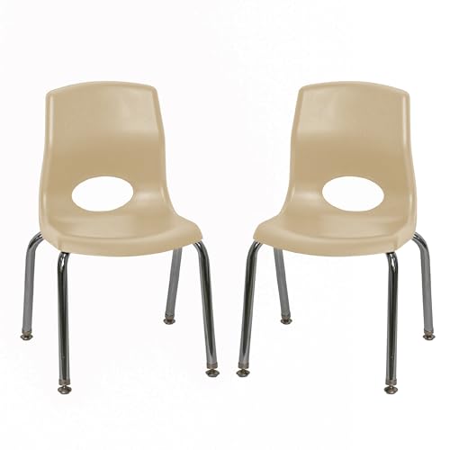 Children’s Factory MyPosture Plus 12" Chair, Tan with Chrome Legs, 2 Pack, Stackable Ergonomic Seating Solution for Classrooms and Homeschools