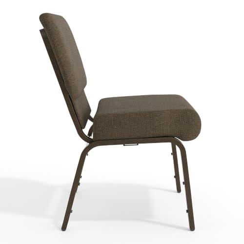 Flash Furniture HERCULES Series 21''W Stacking Church Chair in Brown Fabric - Gold Vein Frame