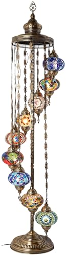 DEMMEX Turkish Moroccan Mosaic Floor Lamp, 9 Globes, 6ft Tall – Tiffany Style Decorative Standing Lamp with Colorful Globes for Bedroom, Living Room, Entryway – Handmade in Turkey, Multicolor