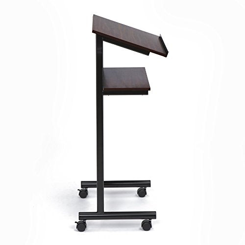 Audio-Visual Direct Wheeled Lectern Podium - Standing Desk with Storage Shelf - Cherry/Black - Ideal for Presentations and Laptop Use