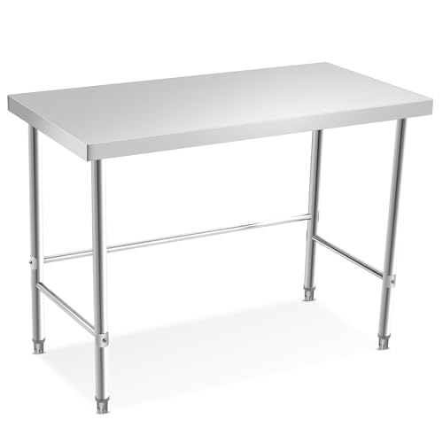 GlowSol Stainless Steel Table 48x24 Inch, NSF Heavy Duty Commercial Prep Table with Open Base, Metal Work Tabl-e for Restaurant Kitchen Home Hotel Food Prep