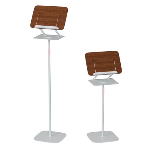QANGBOOM Wood Floor Book Stand, 2-in-1 Floor & Desktop Book Holder for Reading, Height Adjustable 35.82"-62.59", Standing Podium Stand for Cookbook, Sheet Music, Projector, Textbook, Presentation