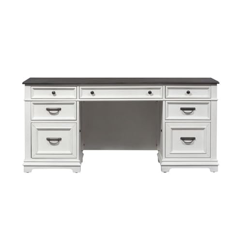 Liberty Furniture Allyson Park Home Office Credenza Desk with 2 Locking File Drawers - Wirebrushed White, Charcoal Tops Oak Wood