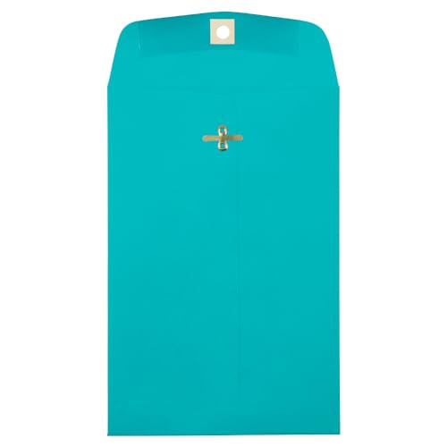 JAM PAPER 6 x 9 Open End Catalog Colored Envelopes with Clasp Closure - Sea Blue Recycled - 100/Pack