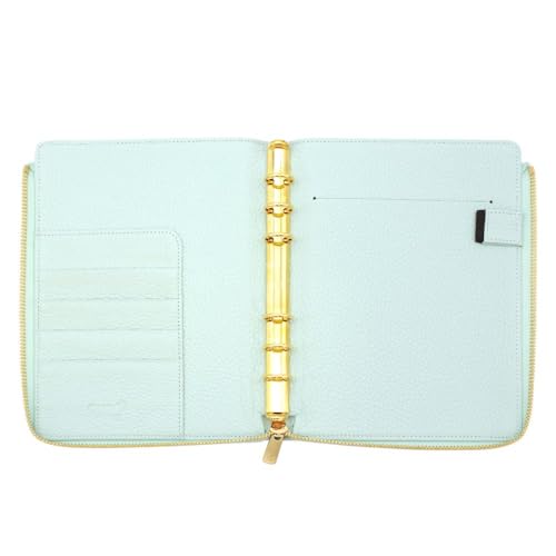 QUOVADIS Timer17 qv936lzdppbl Genuine Leather Personal Organizer Cover, Bible Size L Zip Cover, Timer 17 Dusty Pastel, Italian Leather, Pale Blue