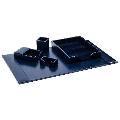 DACASSO Bonded Leather Desk Set - Luxury Leather Desk Pad & Desk Organization Essentials (Navy Blue, 5 Piece)