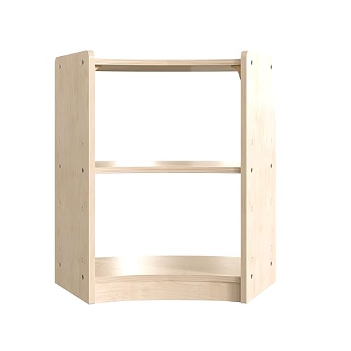 Classroom Essentials Commercial Grade Bow Front 2 Tier Wooden Classroom Open Corner Storage Unit, Safe, Kid Friendly Design, Natural