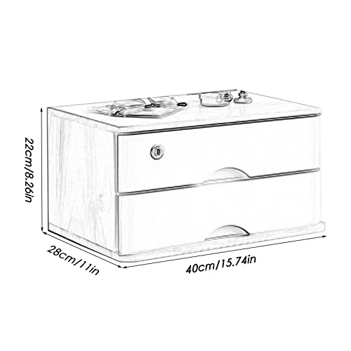 Desktop File Cabinet - Solid Wood Storage Box, Wooden Desktop Storage Box With Lockable Drawers, Office Supplies A4/Receipt File Organizer, Desktop Drawer Cabinet Flat File Cabinet (D 2 Drawer)