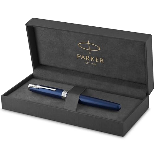 PARKER Sonnet Rollerball Pen, Blue Lacquer with Palladium Trim, Fine Point Black Ink (1931535) , Blue and Chrome