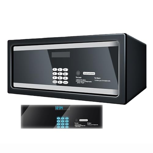 XRRJFYH Safebox with Backlit Digital Buttons, Security Box with Key, Small Safe with Display Screen, Safe Box for Hotel, Office, Home