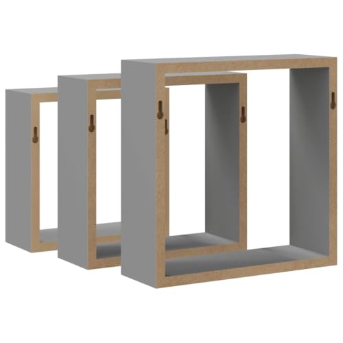 HYYCPD Wall Cube Shelves 3 pcs Gray MDF Storage Organizer