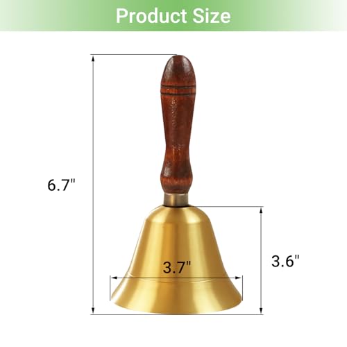 5 Pcs Solid Brass Handbell with Wooden Handle – Loud Hand Call Bell for Teachers, Classroom, Wedding, Restaurant, Office, Meditation & Elderly Care