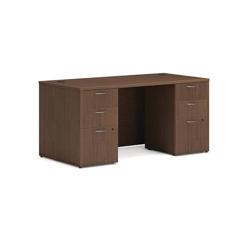 HON MOD Computer Desk, Office Desk with 6 Drawers, Walnut